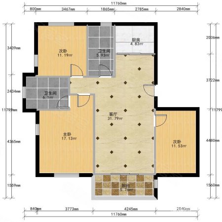 保亿风景大院3室2厅2卫116.8㎡南北190万