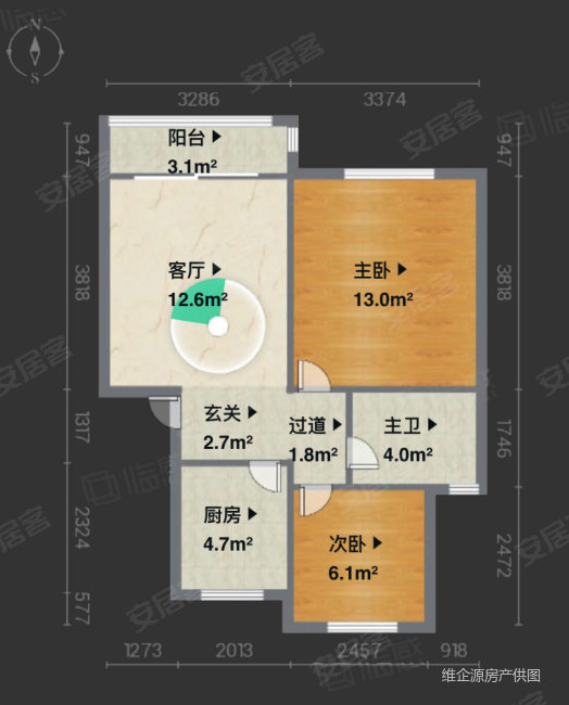 祝康苑2室1厅1卫65.65㎡南北185万