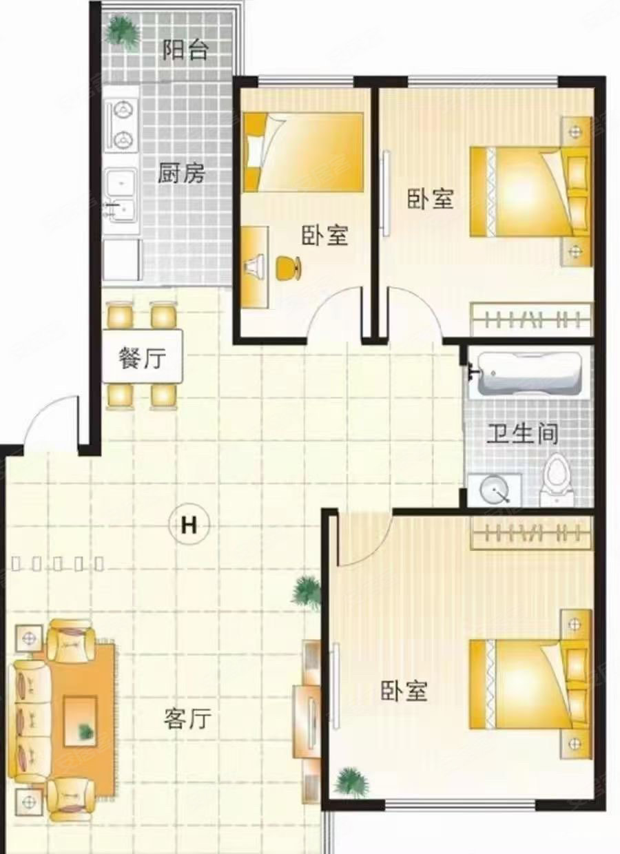 中江花园2室1厅1卫96㎡南北44.8万