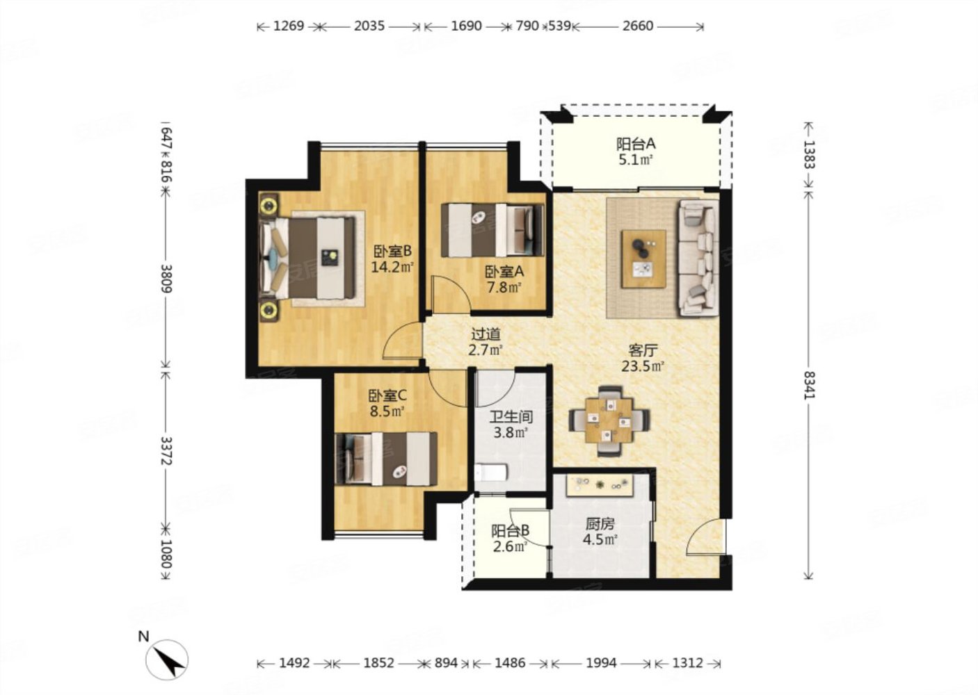 山水华府二期3房400万不到望花园中间楼层