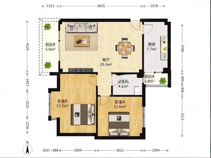 光华馨苑2室2厅1卫89.89㎡南北115万