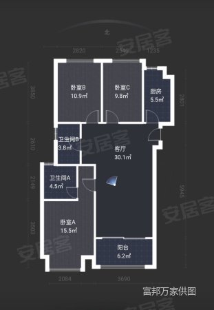 正荣幸福城邦3室2厅2卫113㎡南北198万