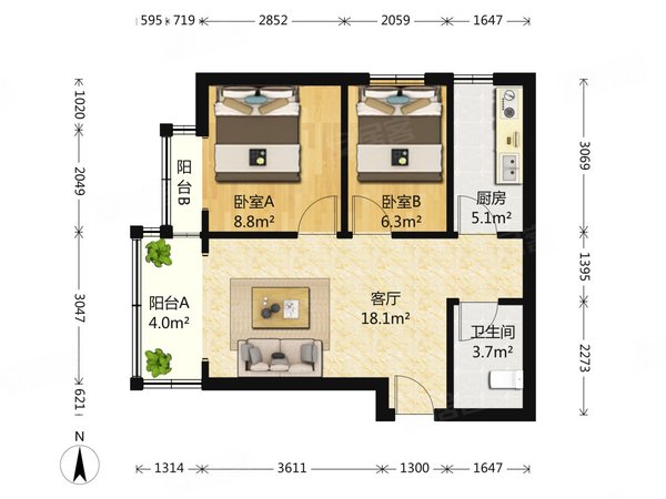 霸州燕京航城燕京航城 2室2厅1卫 72平1450月 精装 双包物业取暖出租