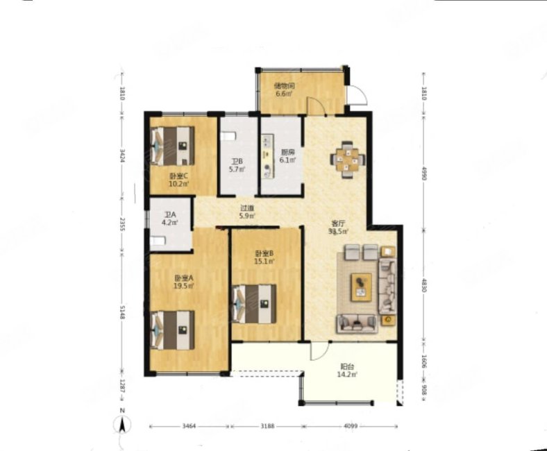 退台花园洋房,140 平加 20 平露台加南院,客厅朝阳