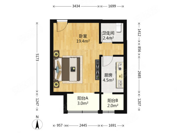 塞纳公馆1室1厅1卫50㎡西71万