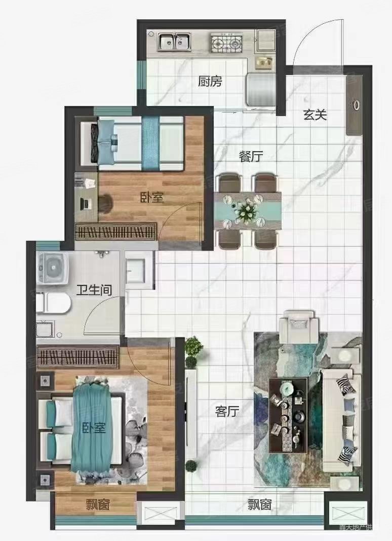 建国路220号小区2室1厅1卫56.81㎡南北45万