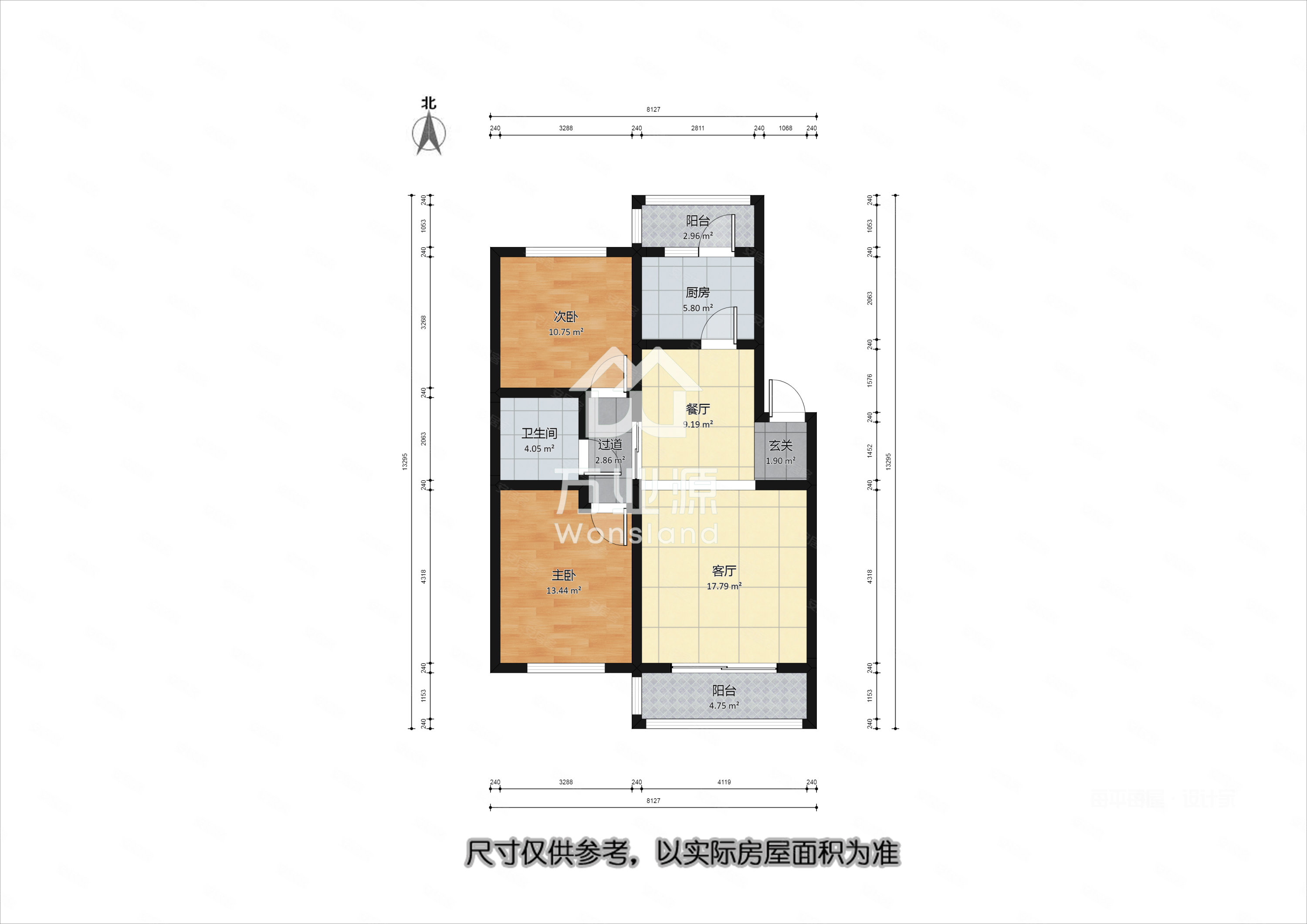 雅园2室1厅1卫105㎡南北232万