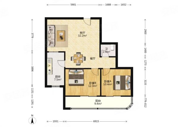 经九路电信局家属院2室2厅1卫94.43㎡南95万