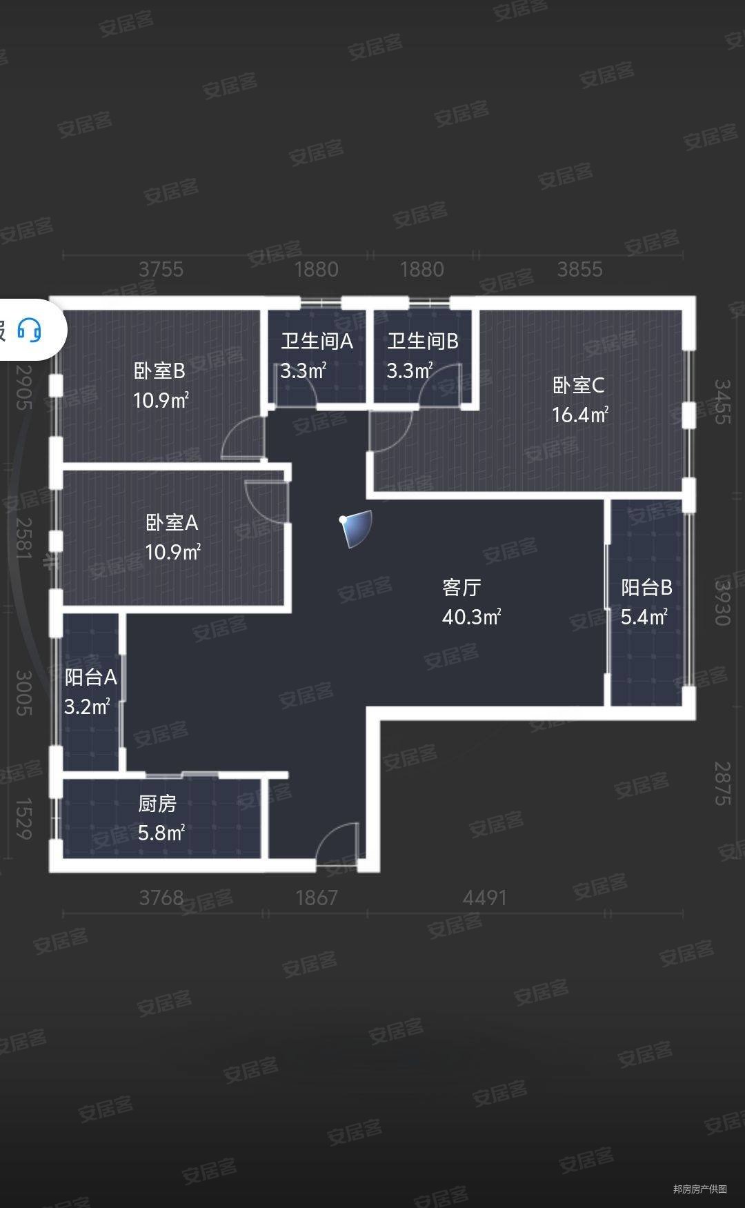 国色天襄C区3室2厅2卫138㎡南北119万