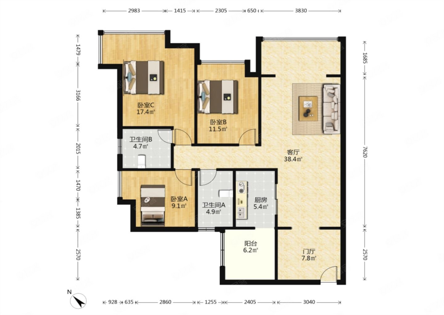 海骏达蜀都1号三期3室2厅东北