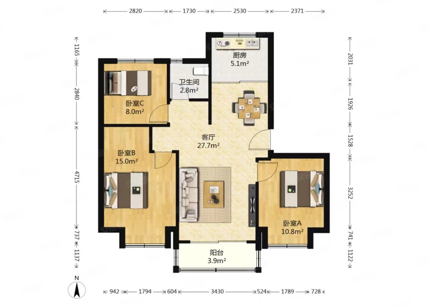 金辉优步花园3室精装修