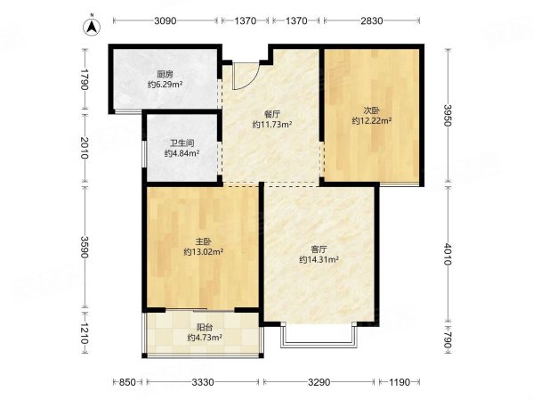 新里城西斯莱公馆B区2室2厅1卫91.73㎡南北84万