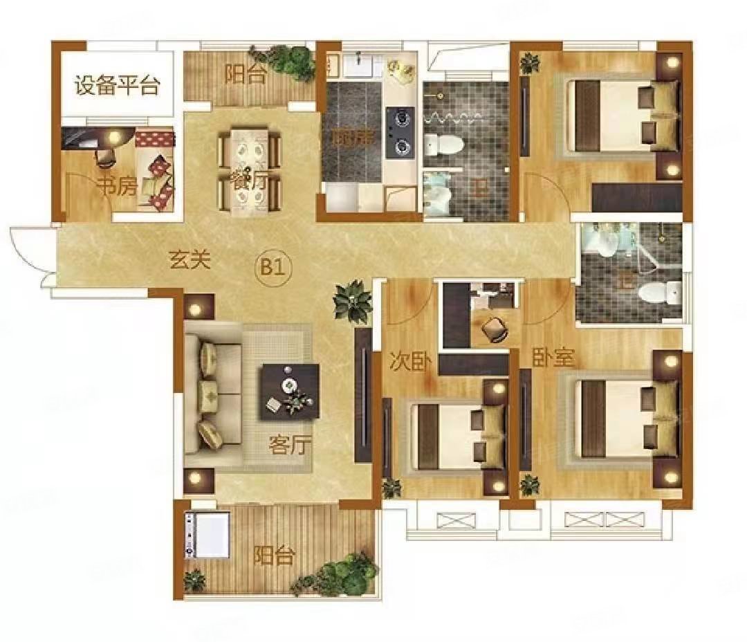 边户大四室南北通透户型格局合理视野好