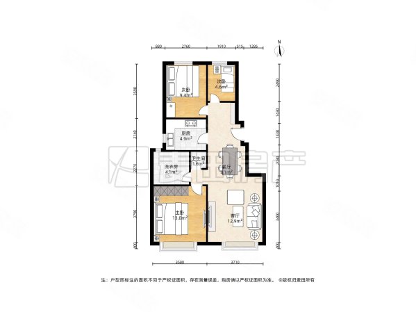 金域东郡3室1厅1卫91㎡南北680万