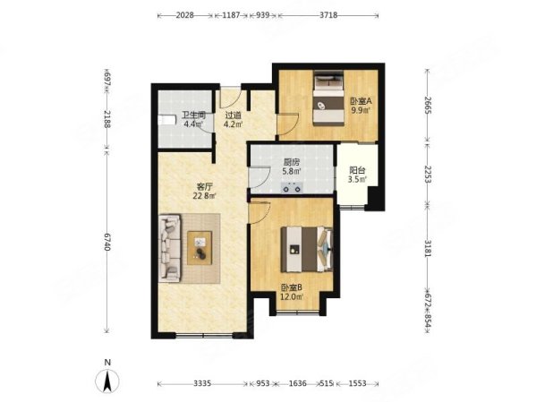 旭辉御府2室2厅1卫83.03㎡南129万