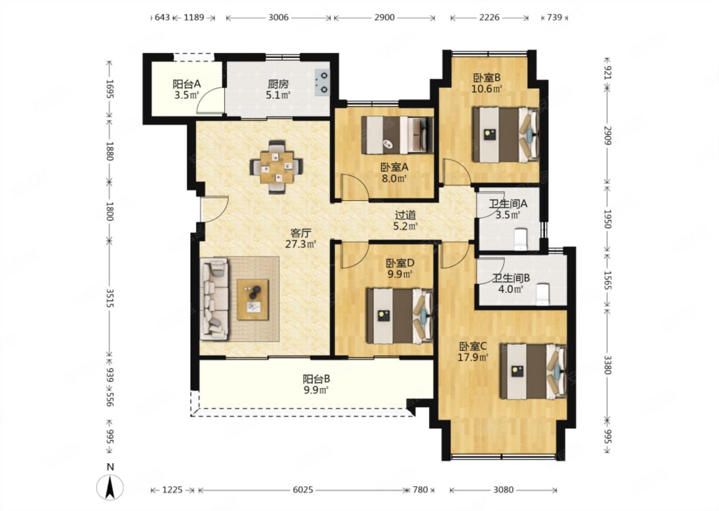 学樘府四房户型方正采光通风条件好总高才8层