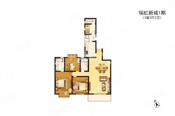 瑞虹新城(一期)3室2厅2卫146.32㎡东1260万