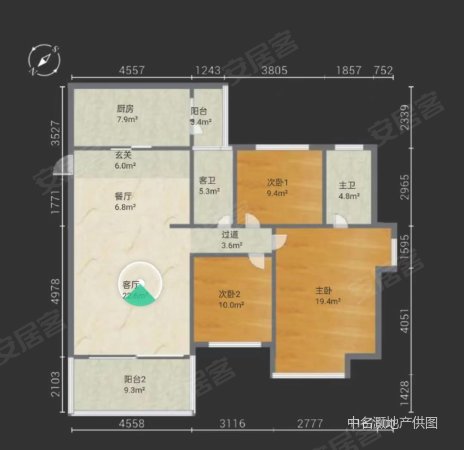 华南碧桂园翠山蓝天3室2厅2卫114.46㎡东北398万