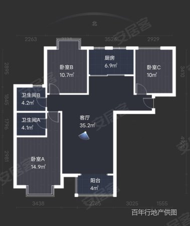 浐灞半岛朱雀金堤A15区3室2厅2卫143㎡南北175万