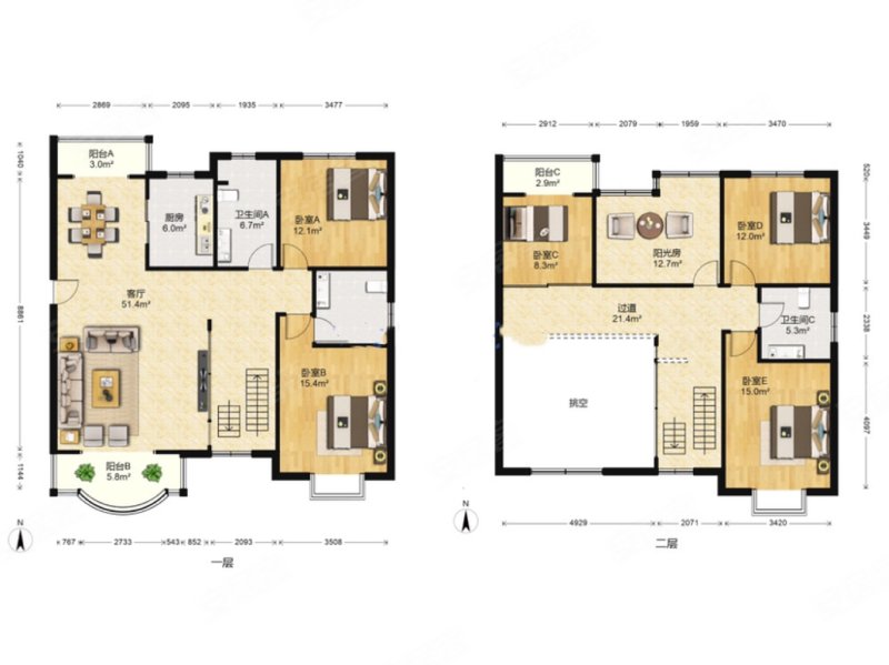 银隆开元名郡(b区)5室3厅3卫231㎡南北215万