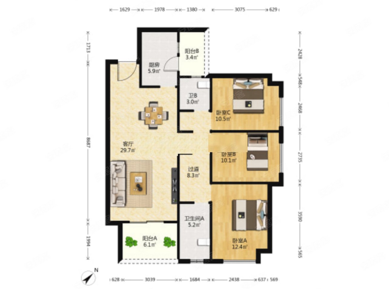华润悠山悦景三房两卫中间楼层单价七千多房东包税费
