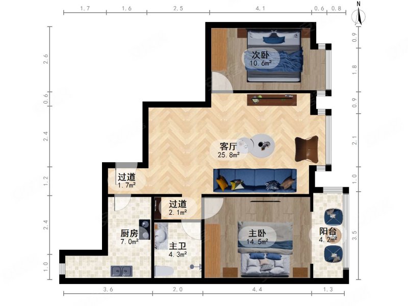 康桥水郡2室1厅1卫98.77㎡东1450万