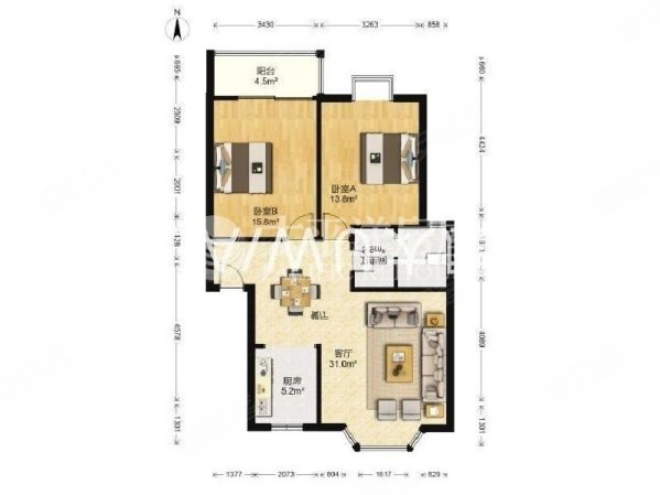 万科城市花园2室2厅1卫91㎡南598万