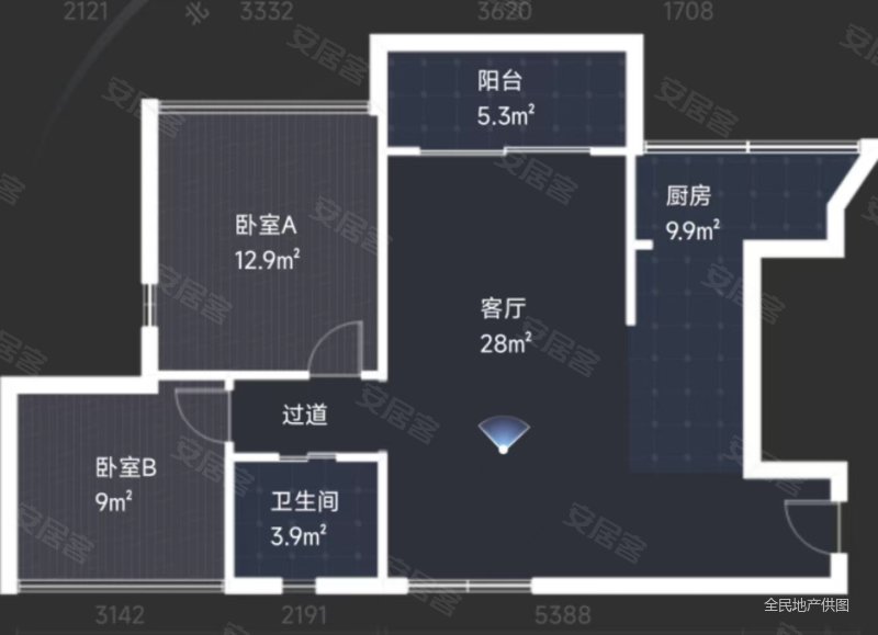 华润城润府一期2室2厅1卫82.65㎡东北898万