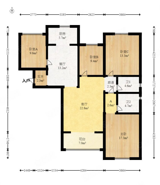 江山帝景哈佛4室2厅2卫122.74㎡南北125万