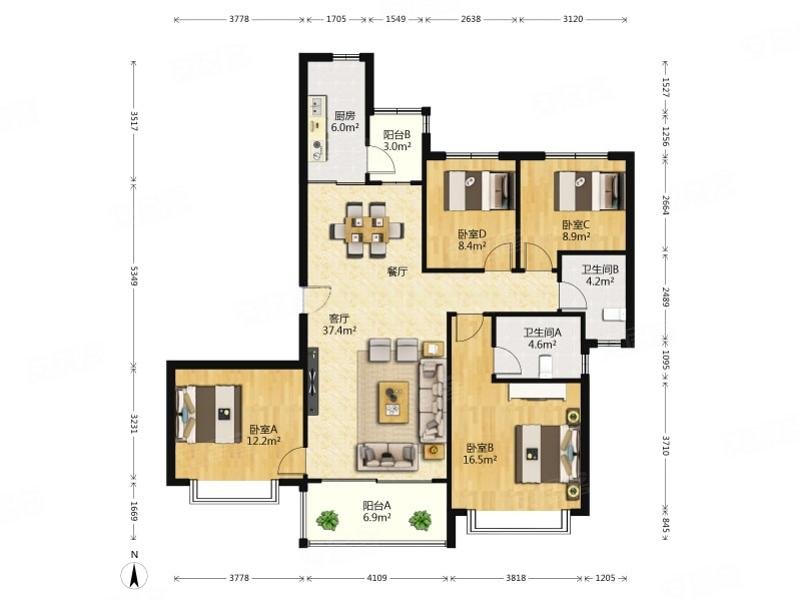 恒大御峰4室2厅164平