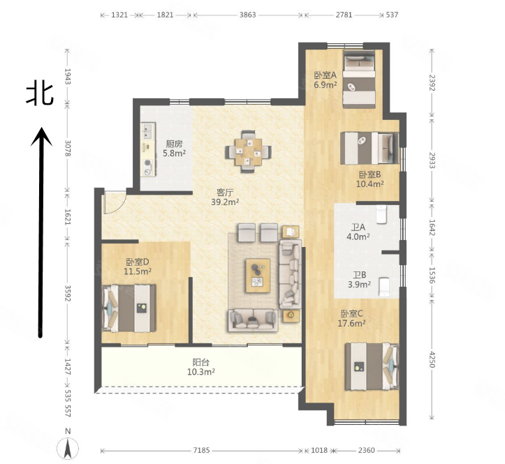 中海枫桥里4室2厅2卫127㎡南310万
