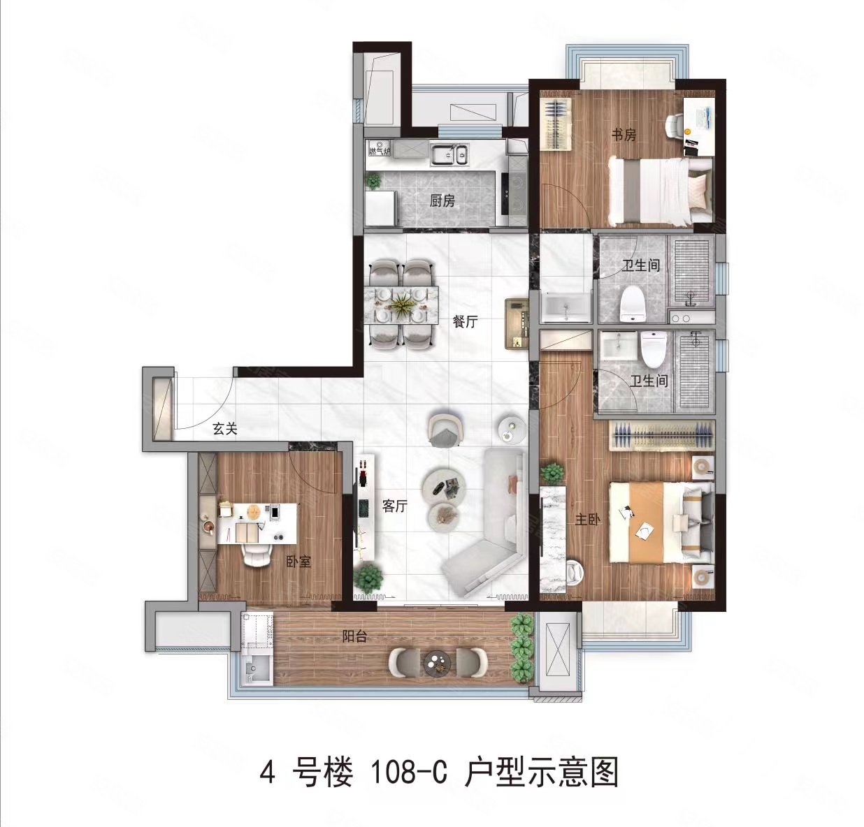 晨光静园3室2厅2卫106.52㎡南北128万