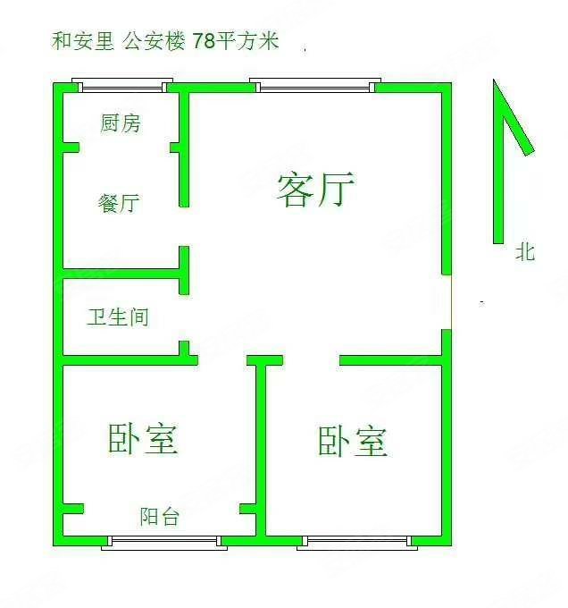 老村西段2室2厅1卫67.5㎡南北57.8万