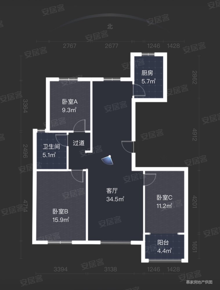 三小六中 采光好 中央空调20多万新装修 套三元宝户型,蓝岸郡景二手房