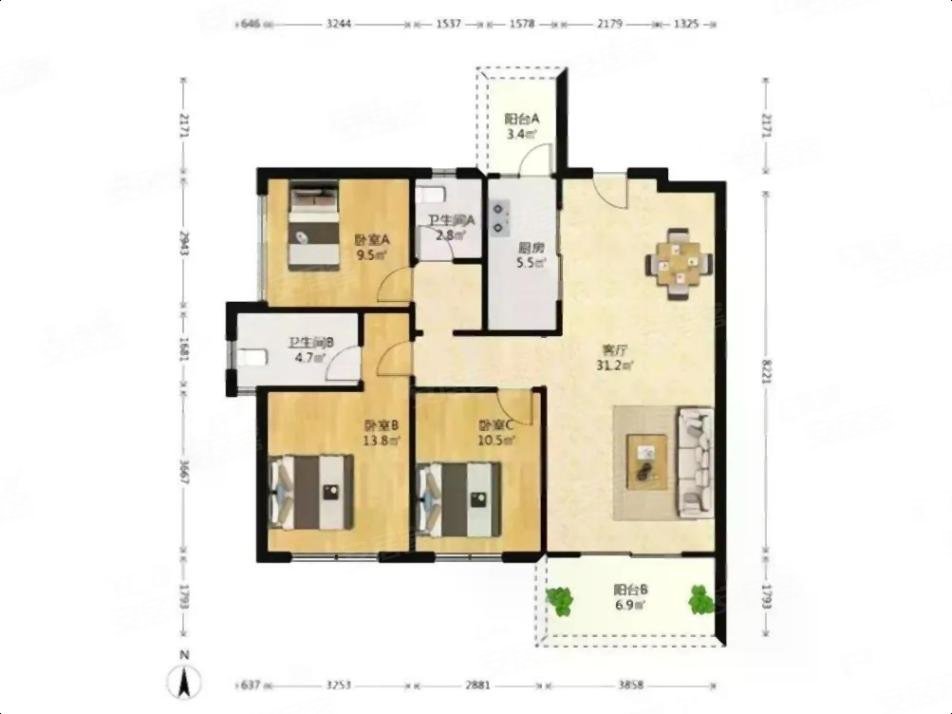 00万元精装修多层[17层],阳光城檀府二手房,337万,3室2厅,2卫,107.