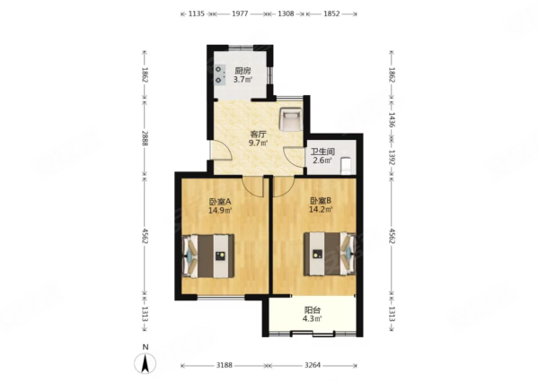 虹桥新村2室1厅1卫61.52㎡南北65万