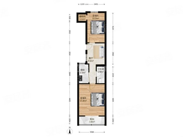 红莲南里2室1厅1卫52.8㎡南北368万