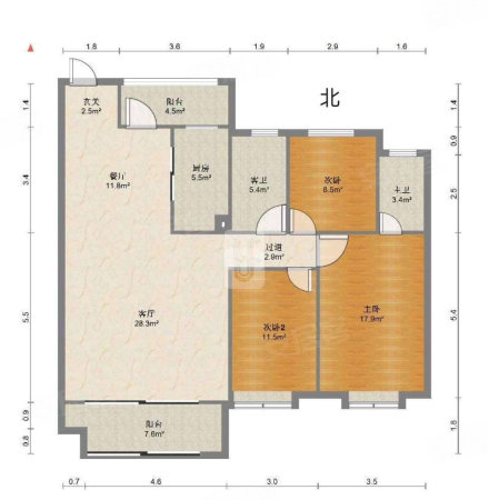 建业橙园3室2厅2卫135㎡南北76.8万