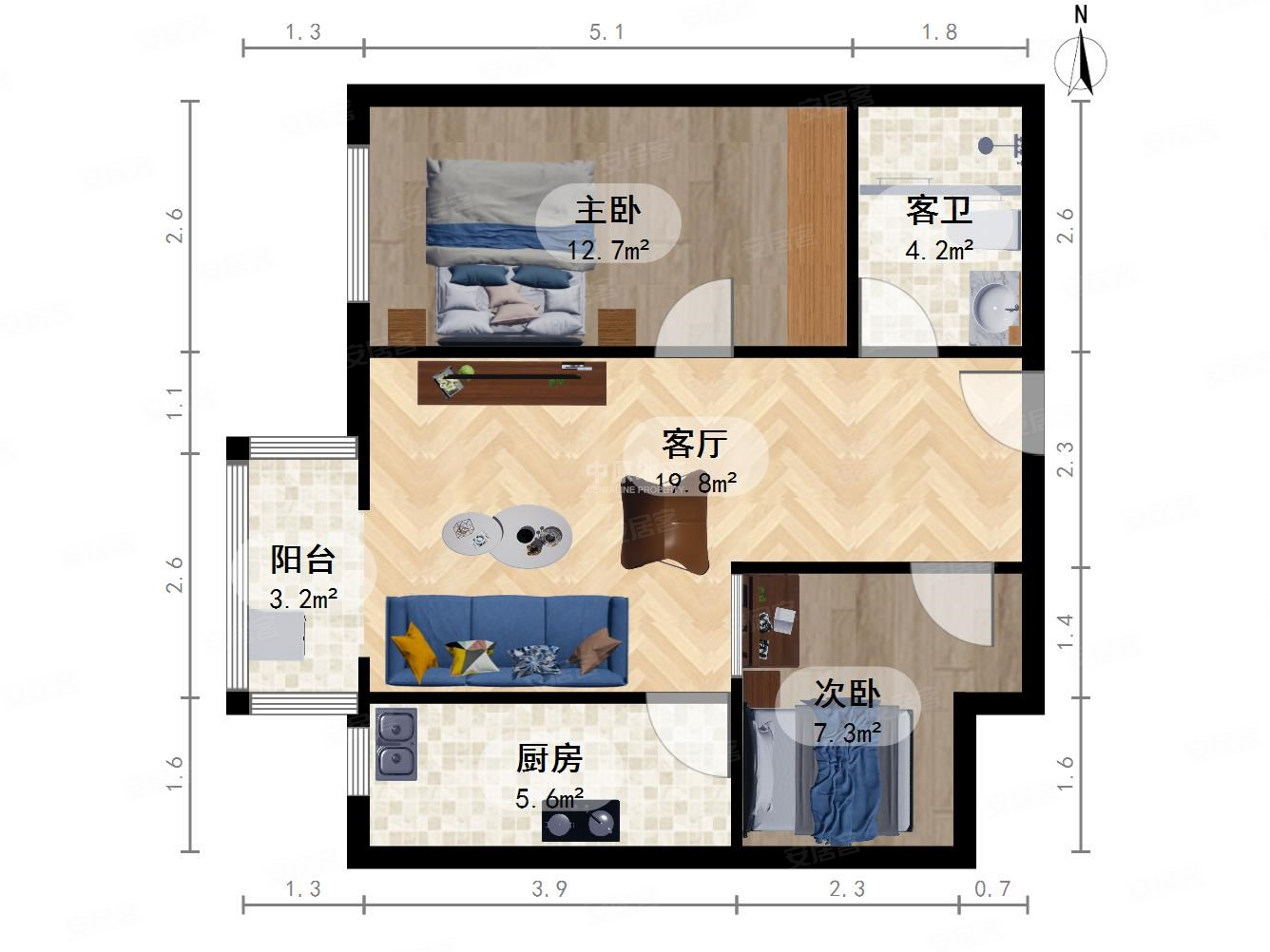 远洋山水南区2室1厅1卫户型方正经典好房