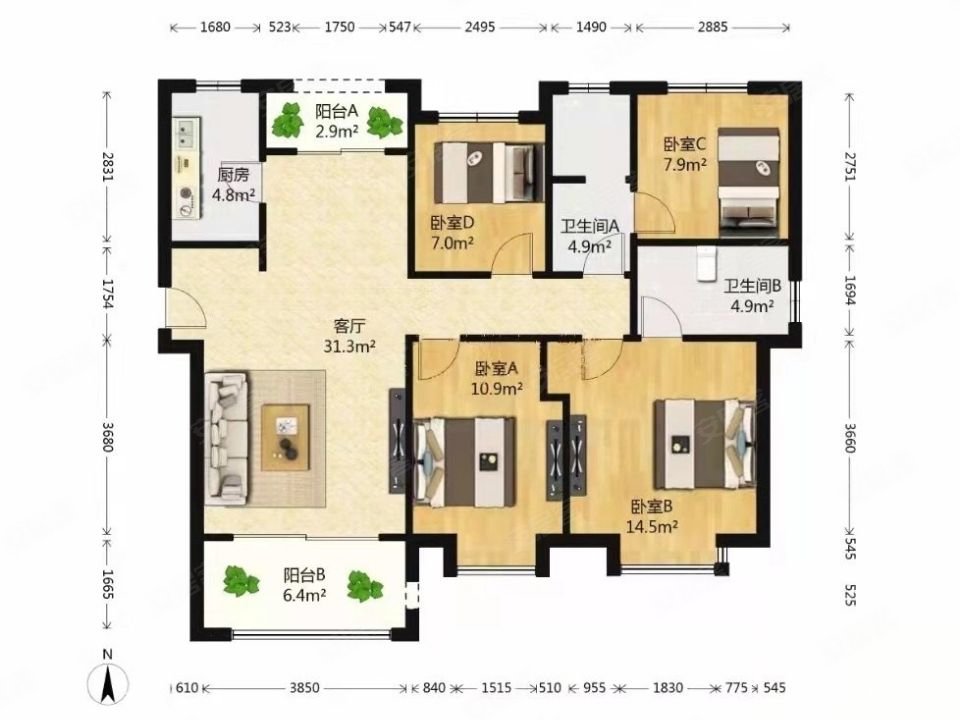 联发君悦华庭 商品房 高楼层采光充足 双卫 朝南 精装修