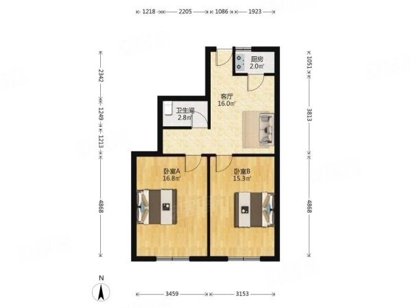 中山门西里2室1厅1卫80.56㎡南106万