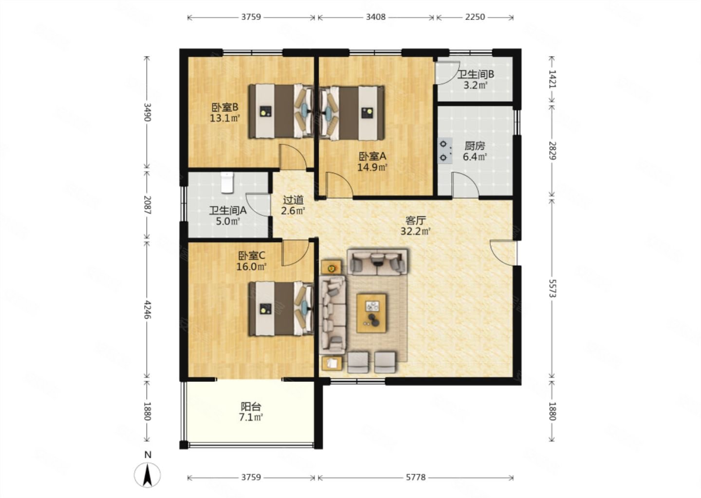 太重熙馨苑小区3室1厅2卫133.5㎡南北120万