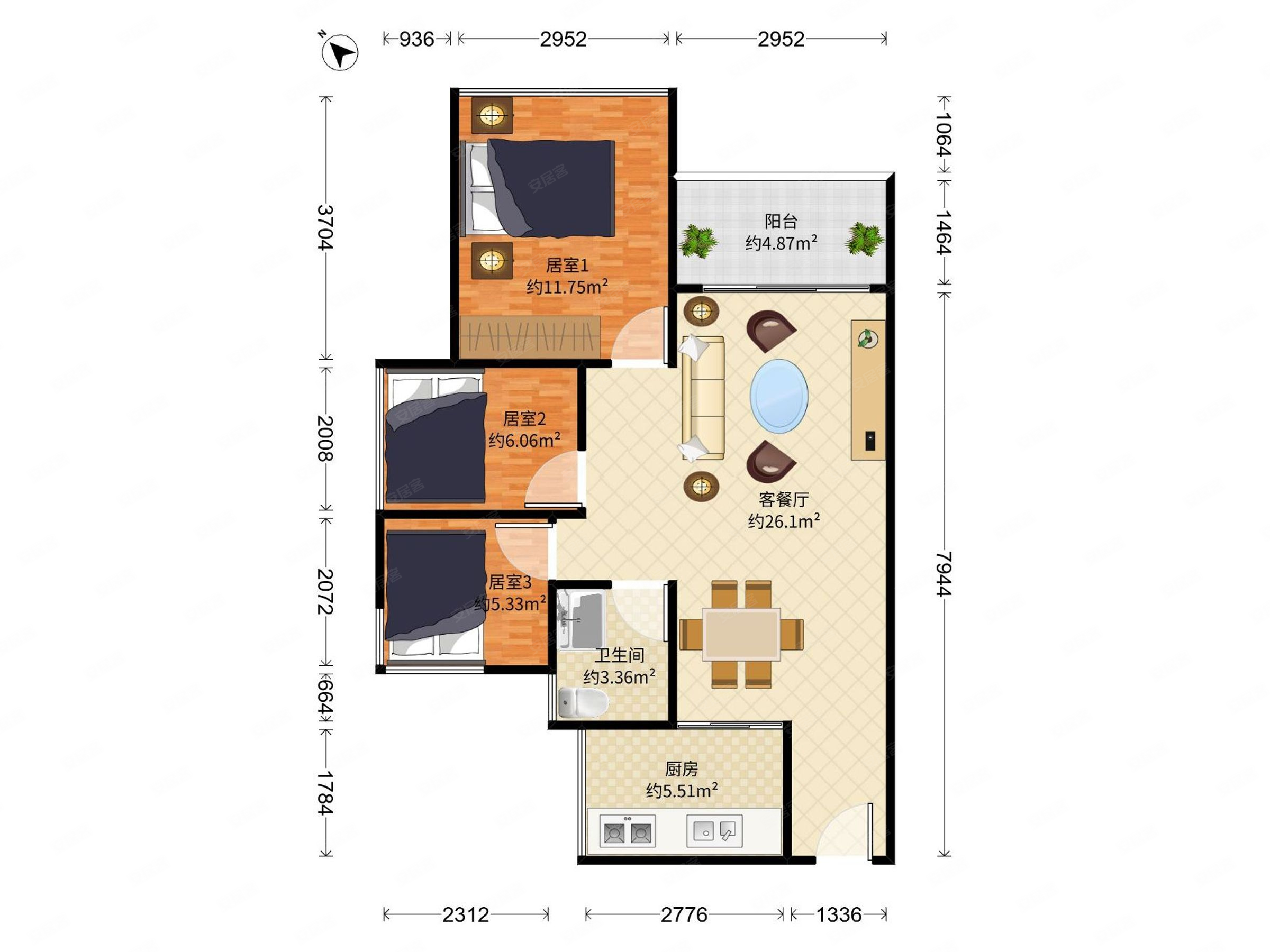 港铁天颂3室2厅1卫82.29㎡东南419万