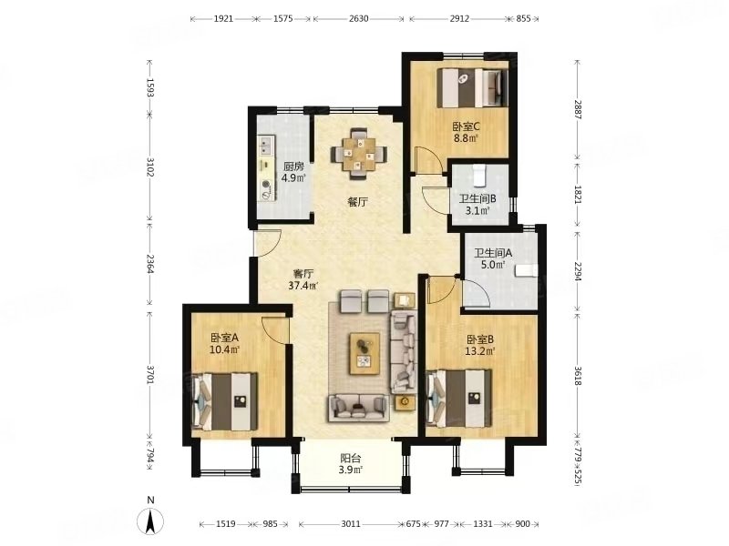 永丰嘉园(百旺杏林湾)3室2厅2卫121㎡南北990万