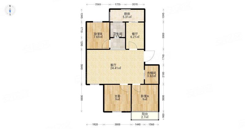 新月园3室2厅1卫103㎡南北80万