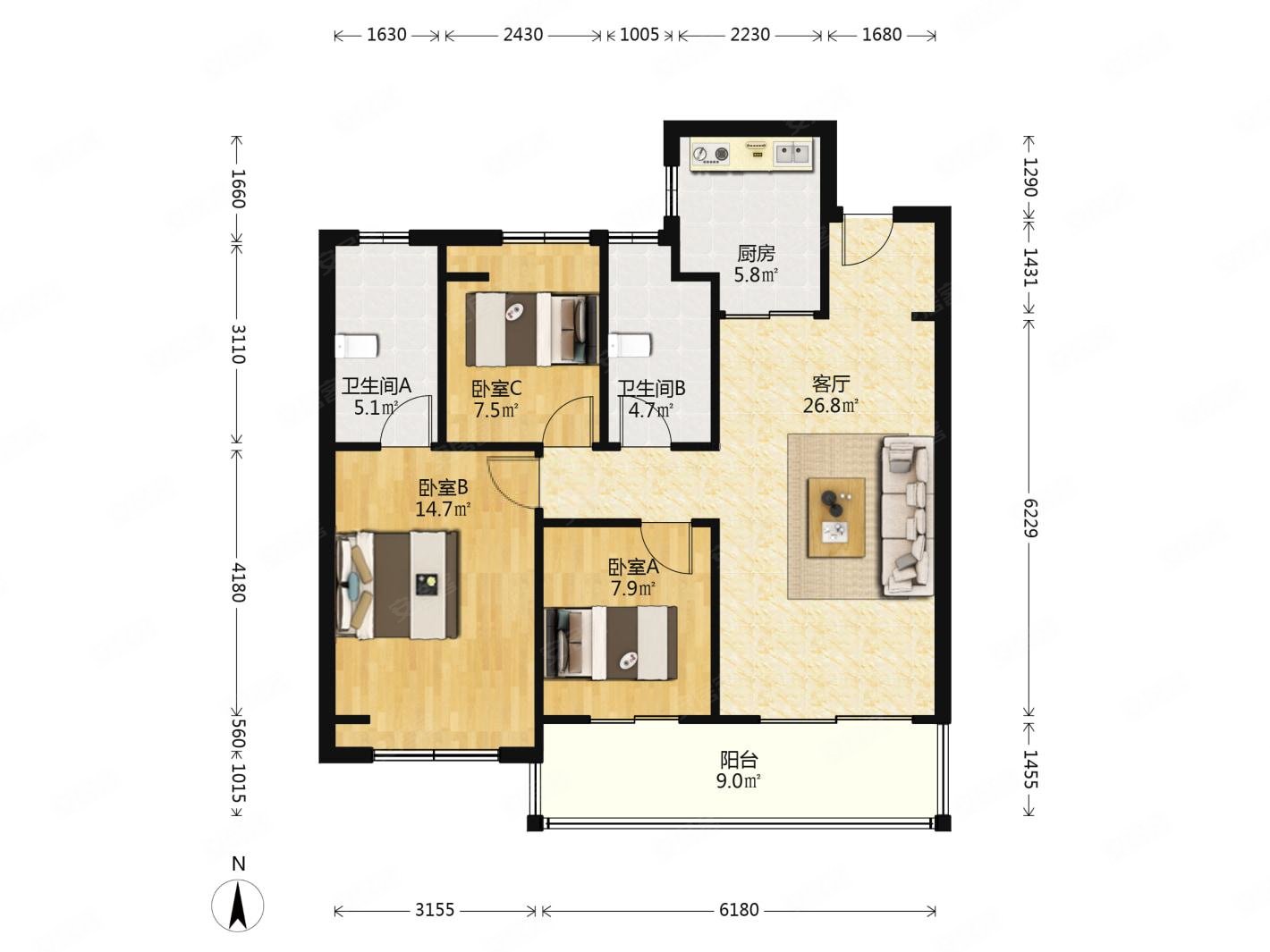 业主包税大江悦府精装3房2卫高楼层江景房不靠高架新空未住