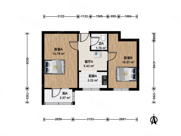 延静里小区2室1厅1卫50.33㎡南290万