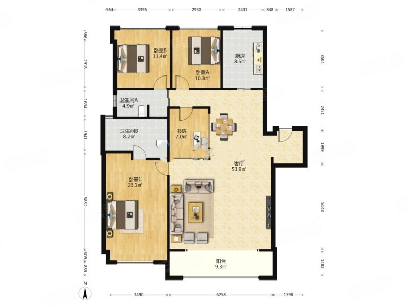 建发养云5室2厅4卫174.47㎡南北1380万