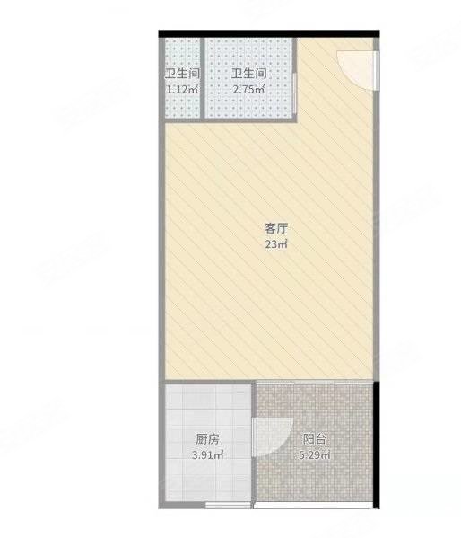 惠通大厦1室1厅1卫51.77㎡南北11万