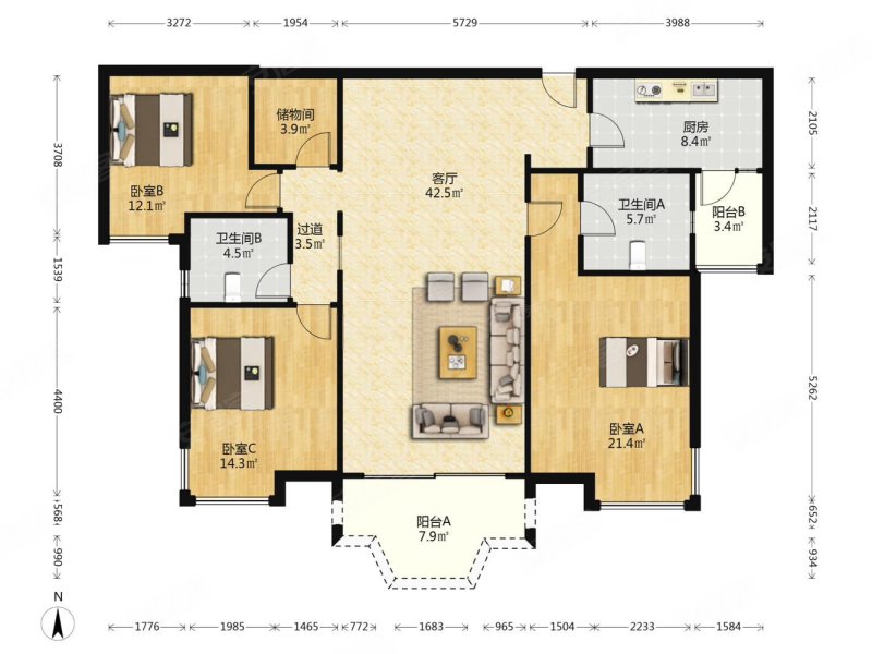 骏景花园东御苑高层安静南向3加1户型,看房随时!